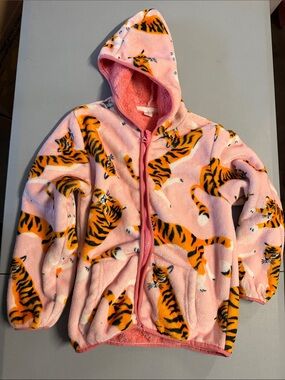 Girls' Pink Fleece Hoodie with Tiger Print